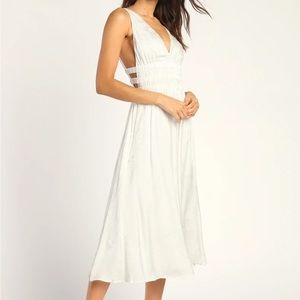 NWT Lulus Sleek Suggestion White Floral Jacquard Empire Midi Dress